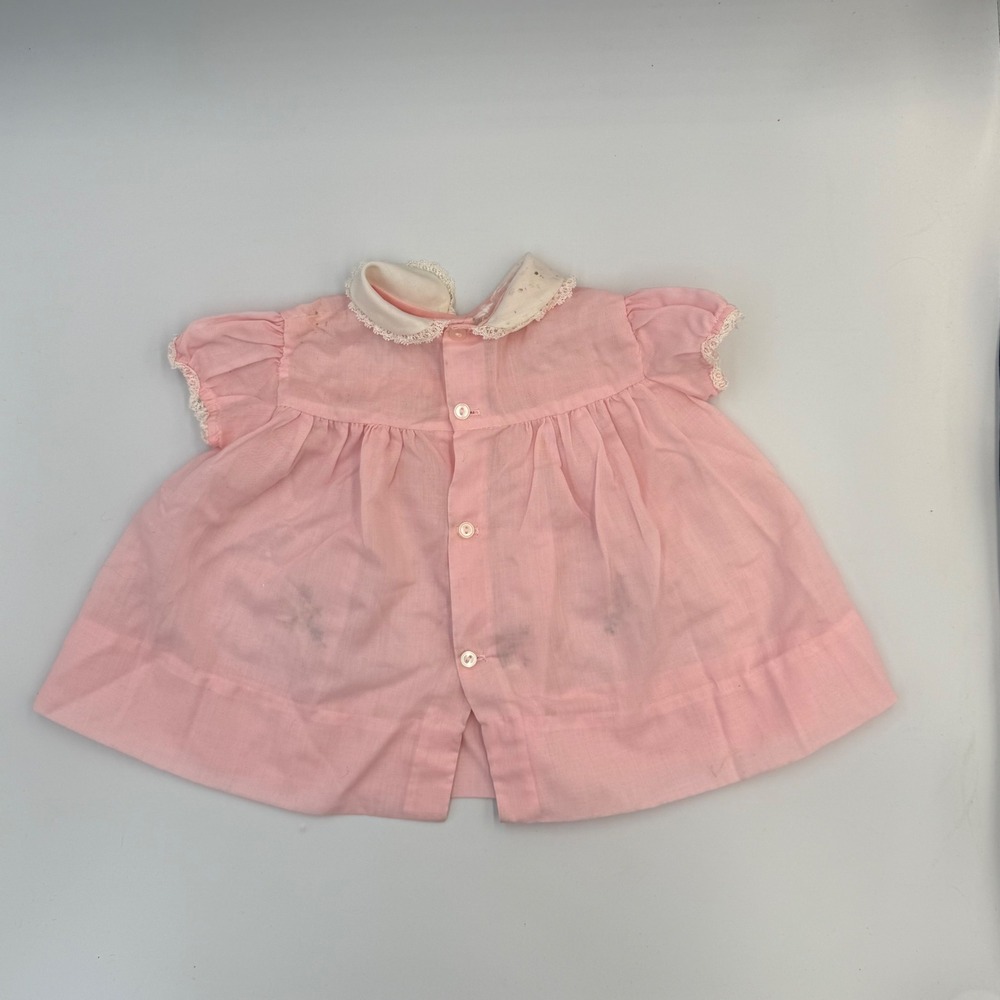 Vtg 60s Baby Togs Pink Dress |Lace Collar & Floral Embroidery| 6-12 mo/Baby Doll - Picture 6 of 8